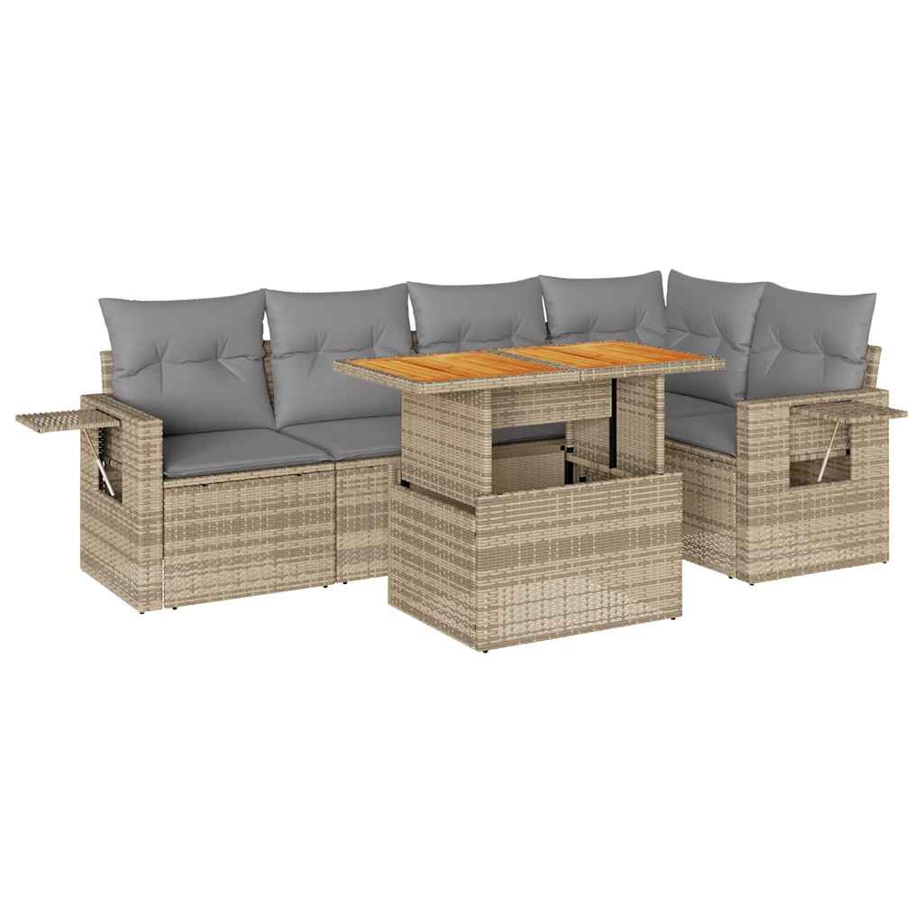 Thumbnail - vidaXL 6-tlg. Garten-Sofagarnitur mit Kissen Beige Poly Rattan