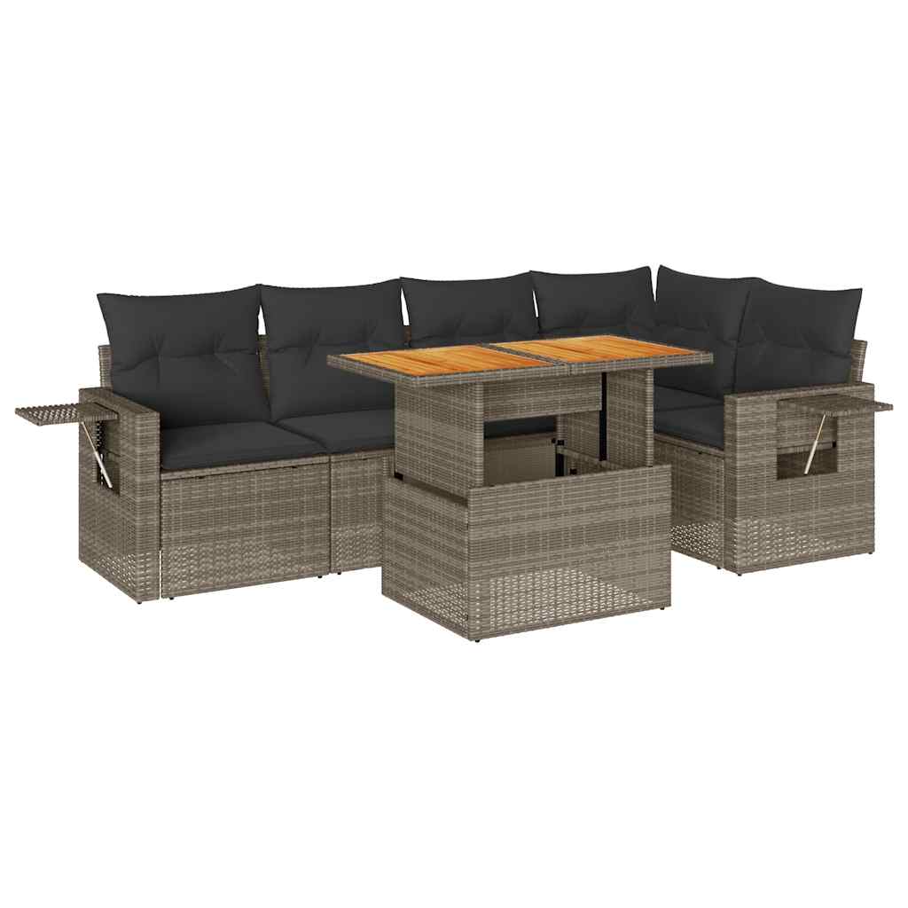 Thumbnail - vidaXL 6-tlg. Garten-Sofagarnitur mit Kissen Grau Poly Rattan