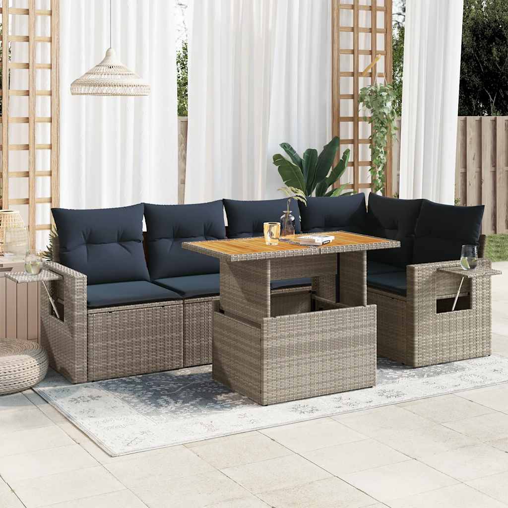 vidaXL Set mobilier grădină cu perne, 6 piese, gri, poliratan