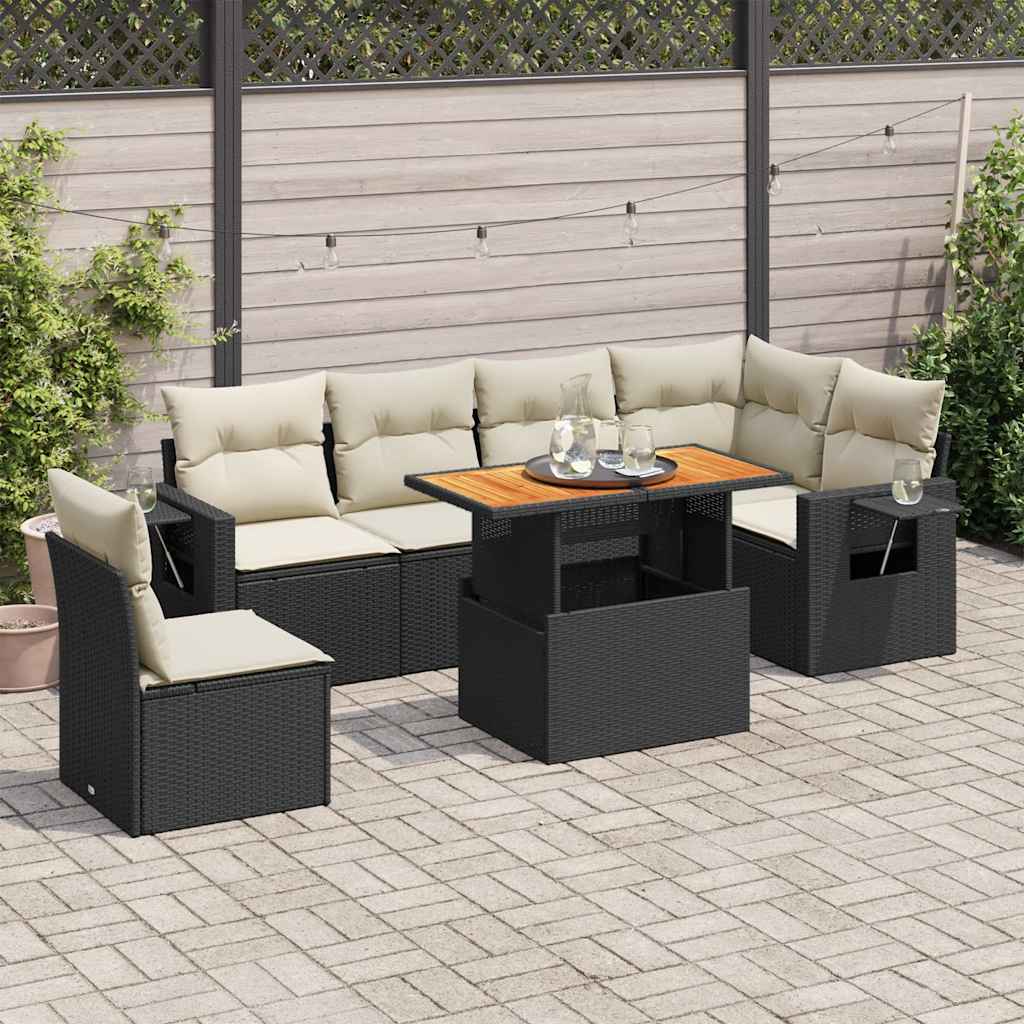 vidaXL Set canapele de grădină cu perne, 7 piese, negru, poliratan