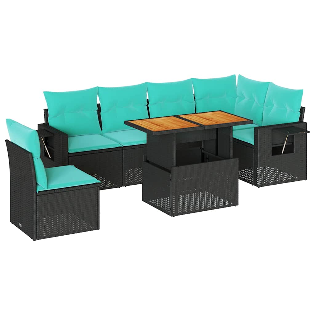 vidaXL 7-tlg. Garten-Sofagarnitur mit Kissen Schwarz Poly Rattan – Bild 2