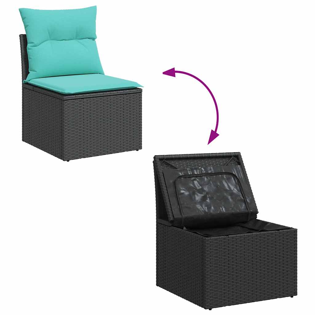 vidaXL 7-tlg. Garten-Sofagarnitur mit Kissen Schwarz Poly Rattan – Bild 6