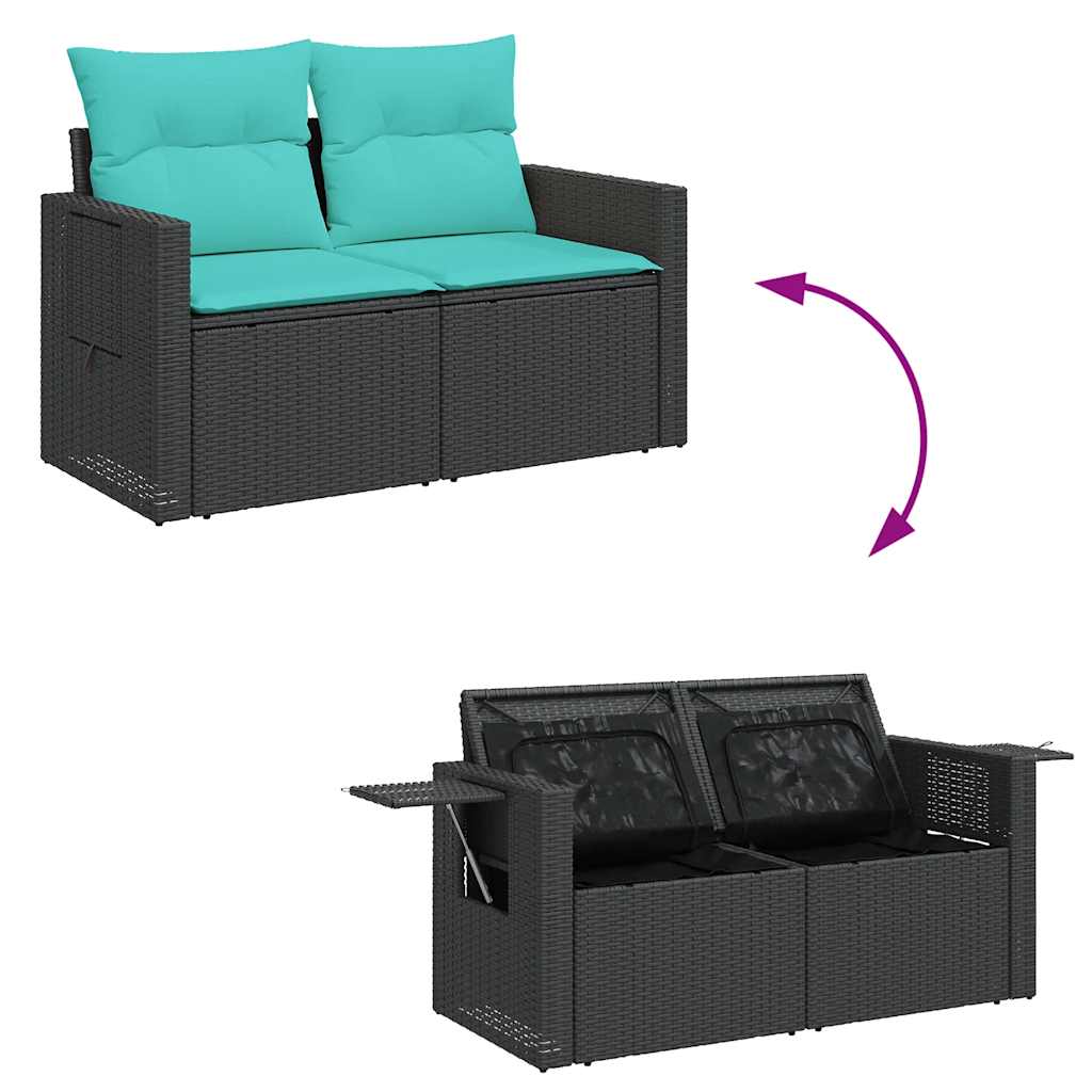 vidaXL 7-tlg. Garten-Sofagarnitur mit Kissen Schwarz Poly Rattan – Bild 8