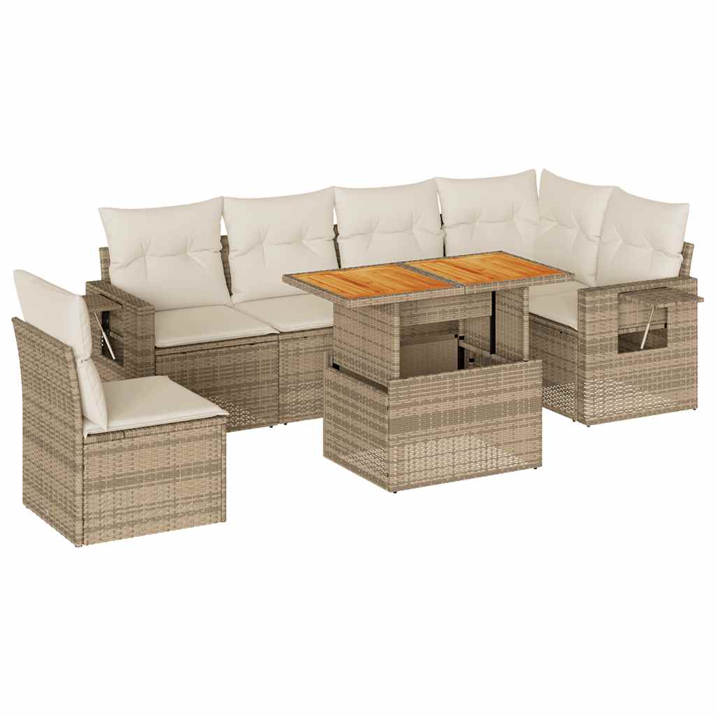 Thumbnail - vidaXL 7-tlg. Garten-Sofagarnitur mit Kissen Beige Poly Rattan