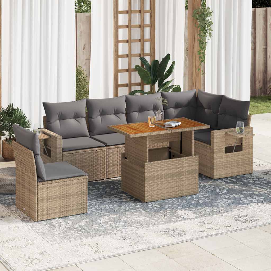vidaXL Set canapele de grădină, 7 piese, cu perne, bej, poliratan
