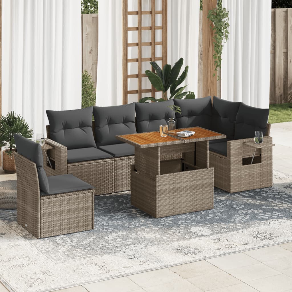 vidaXL 7-tlg. Garten-Sofagarnitur mit Kissen Grau Poly Rattan