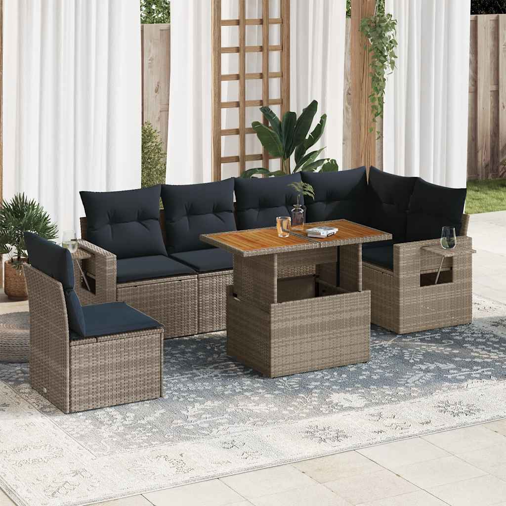 vidaXL Set canapele de grădină, 7 piese, cu perne, gri, poliratan