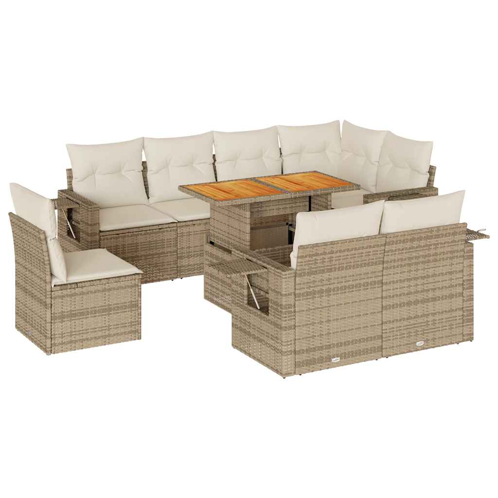 Thumbnail - vidaXL 9-tlg. Garten-Sofagarnitur mit Kissen Beige Poly Rattan