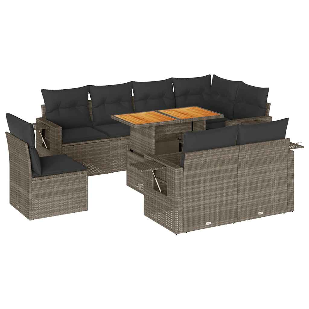 Thumbnail - vidaXL 9-tlg. Garten-Sofagarnitur mit Kissen Grau Poly Rattan