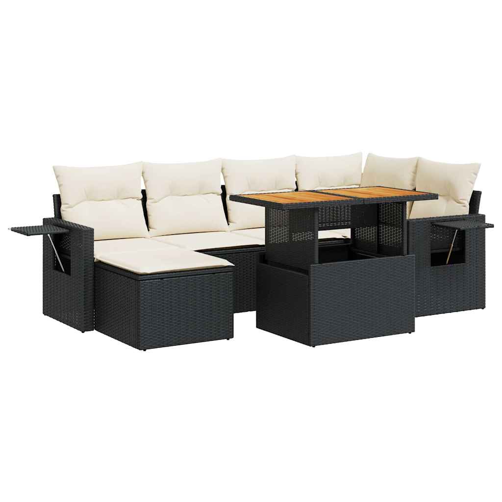 Thumbnail - vidaXL 7-tlg. Garten-Sofagarnitur mit Kissen Schwarz Poly Rattan