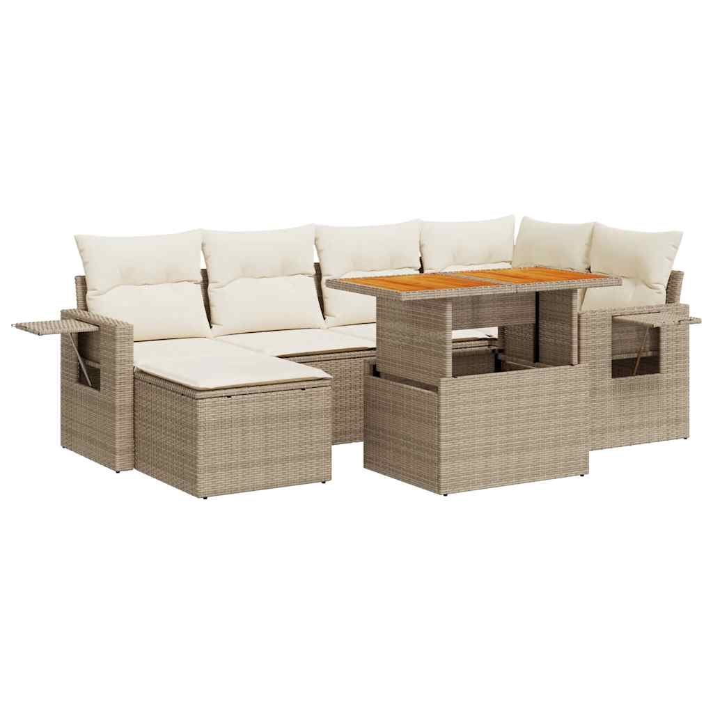 Thumbnail - vidaXL 7-tlg. Garten-Sofagarnitur mit Kissen Beige Poly Rattan