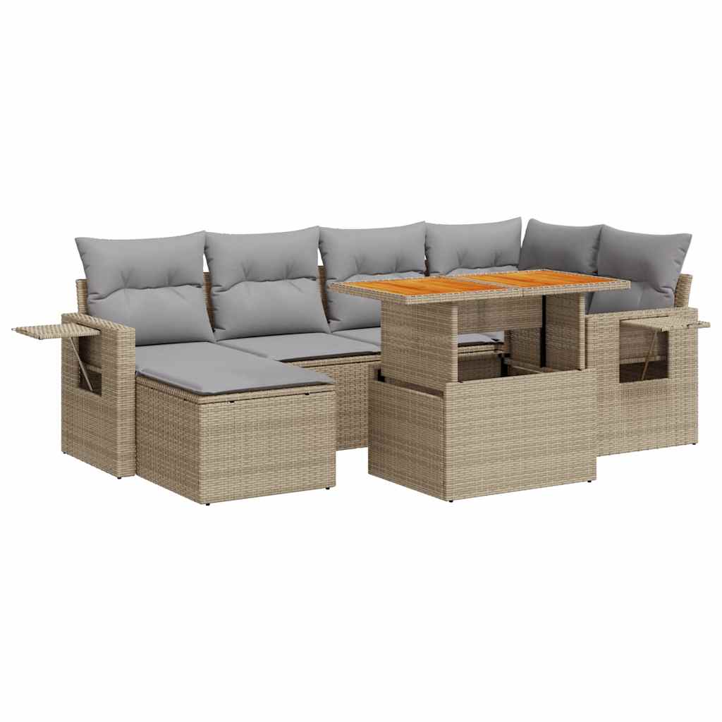 Thumbnail - vidaXL 7-tlg. Garten-Sofagarnitur mit Kissen Beige Poly Rattan