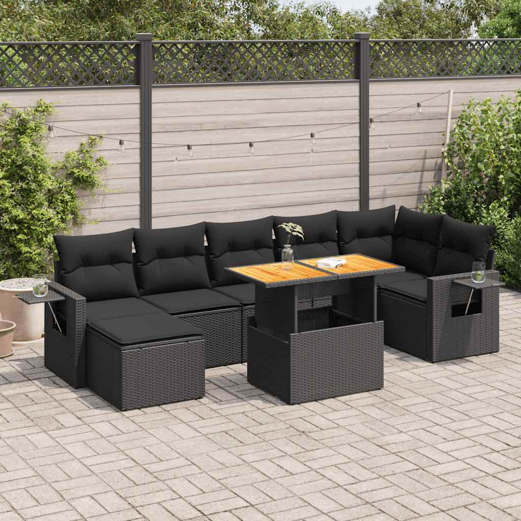 vidaXL Set mobilier de grădină cu perne, 8 piese, negru, poliratan