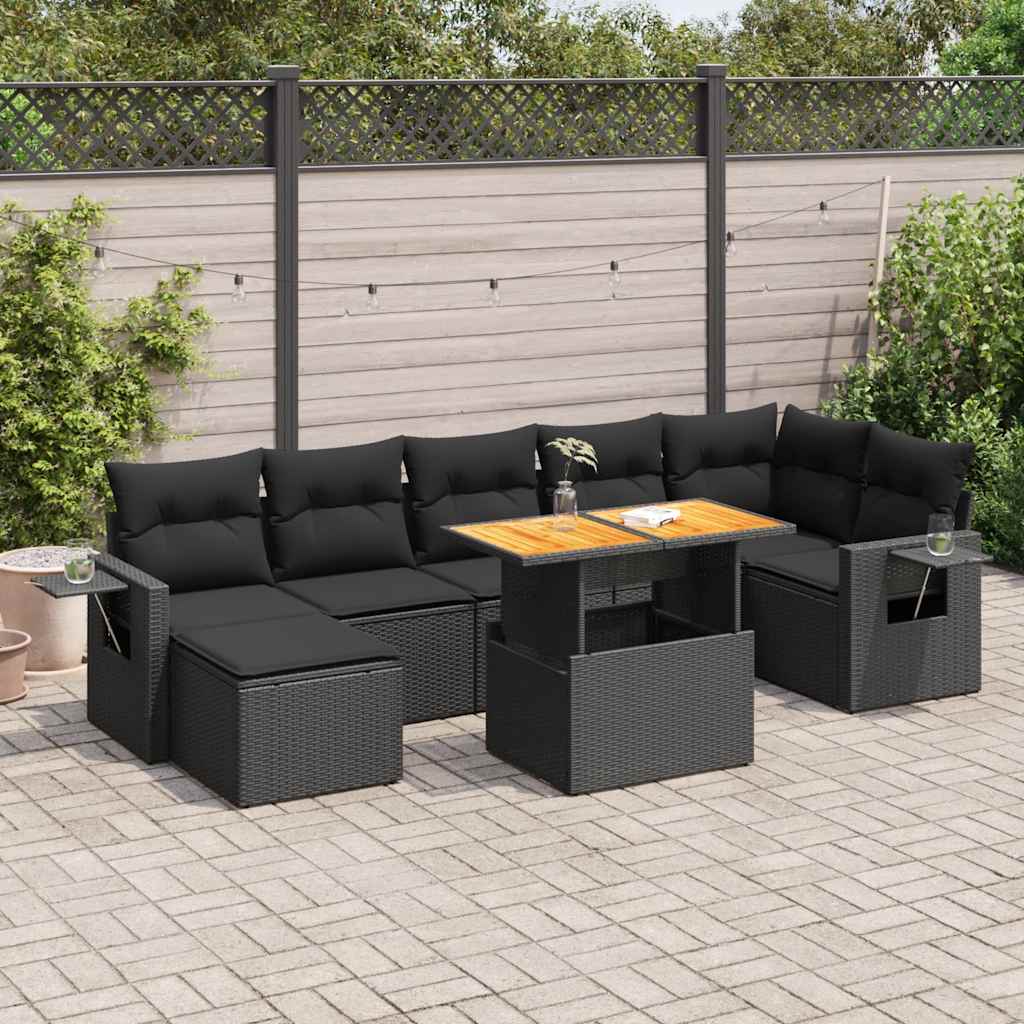 vidaXL Set mobilier de grădină cu perne, 8 piese, negru, poliratan