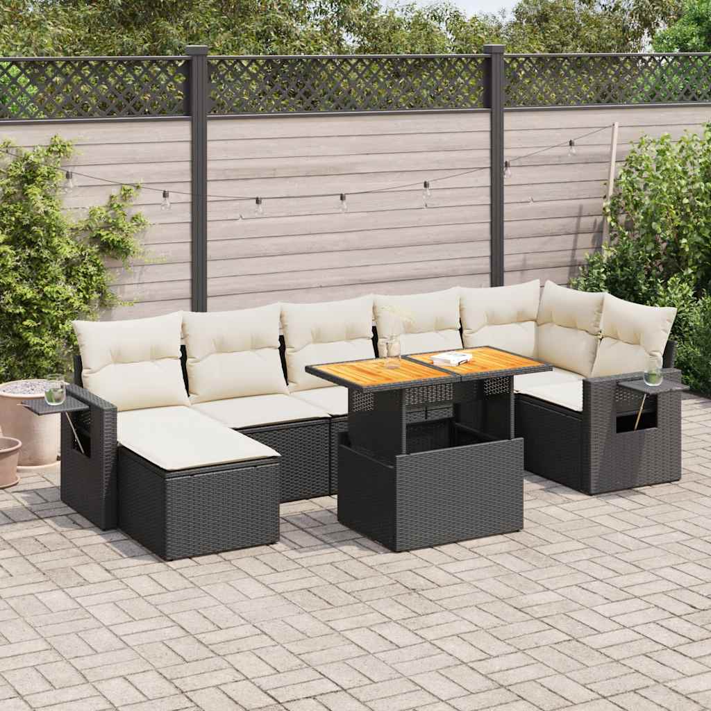 vidaXL Set mobilier de grădină cu perne, 8 piese, negru, poliratan