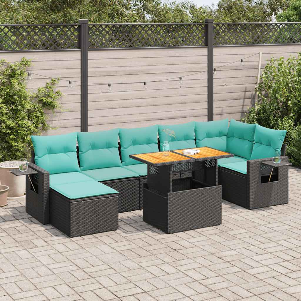 vidaXL 8-tlg. Garten-Sofagarnitur mit Kissen Schwarz Poly Rattan
