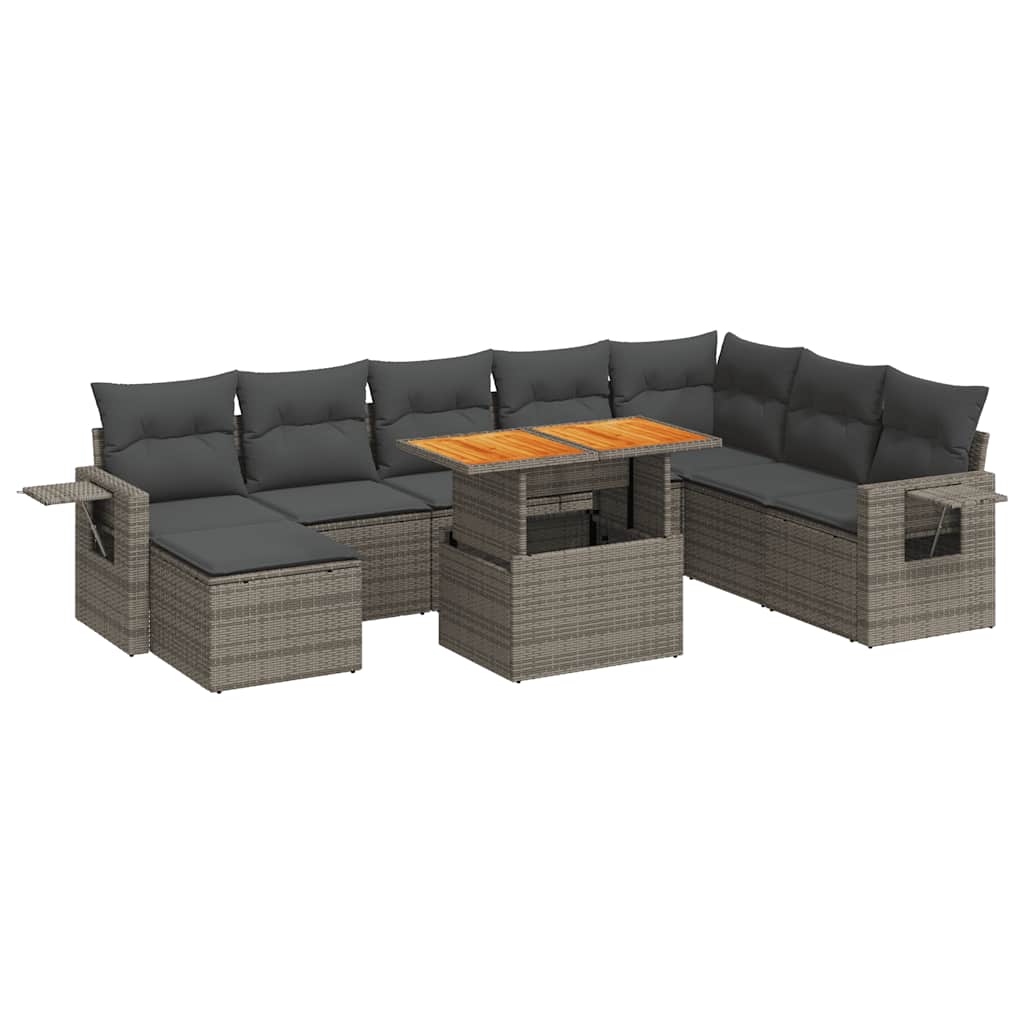 Thumbnail - vidaXL 9-tlg. Garten-Sofagarnitur mit Kissen Grau Poly Rattan