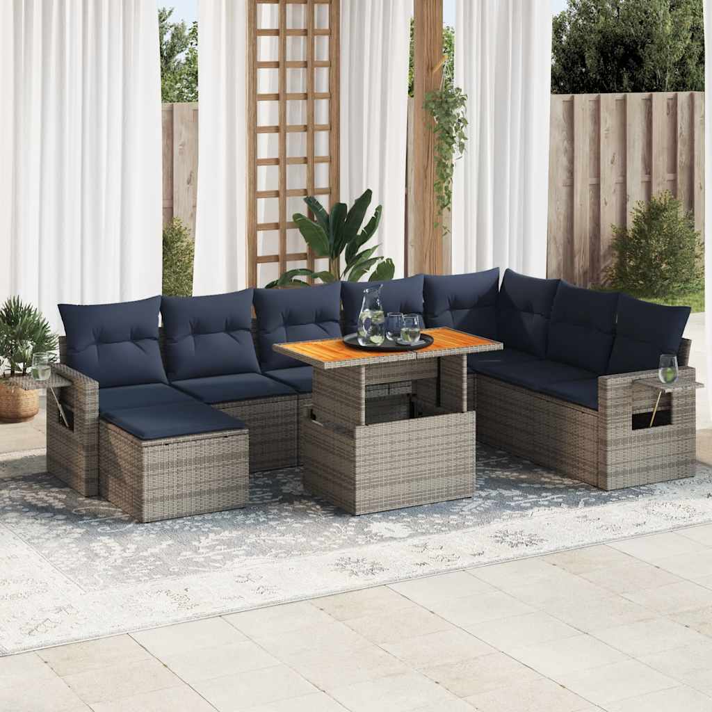 vidaXL Set canapele de grădină, 9 piese, cu perne, gri, poliratan