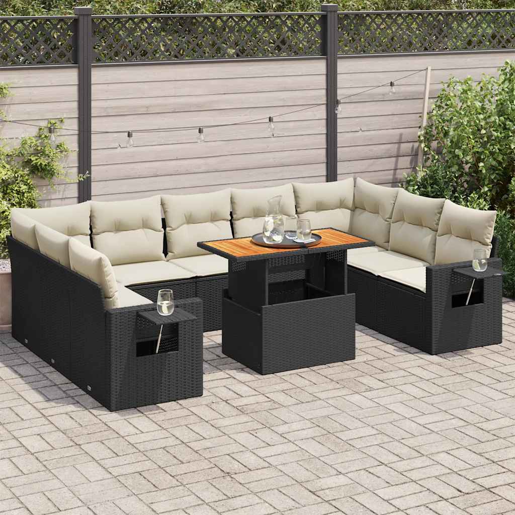 vidaXL Set canapele de grădină cu perne, 10 piese, negru, poliratan
