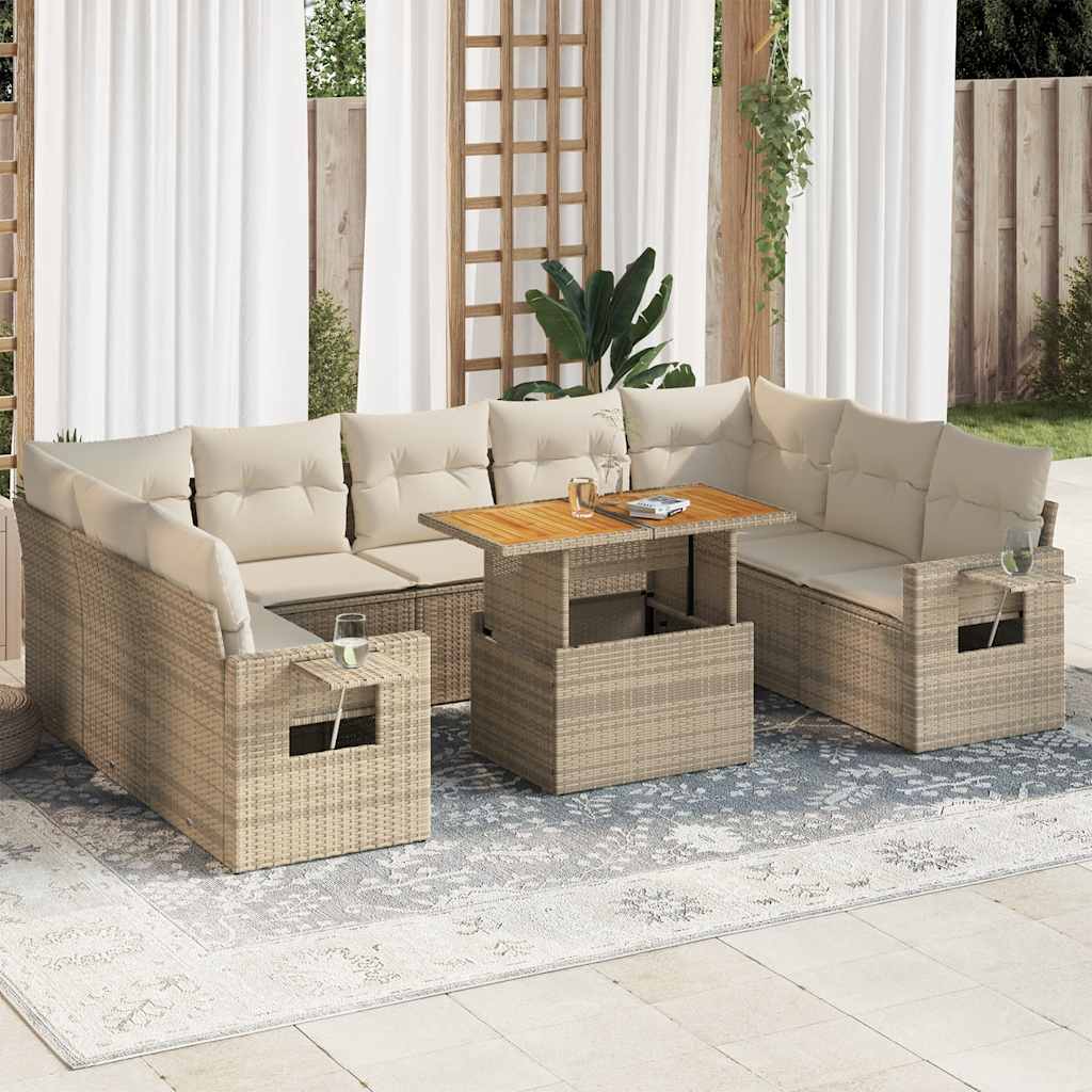 vidaXL Set canapele de grădină cu perne, 10 piese, bej, poliratan