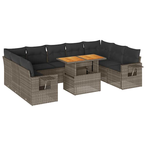 vidaXL 10-osaline aiadiivani komplekt patjadega, hall, pol&uuml;rotang