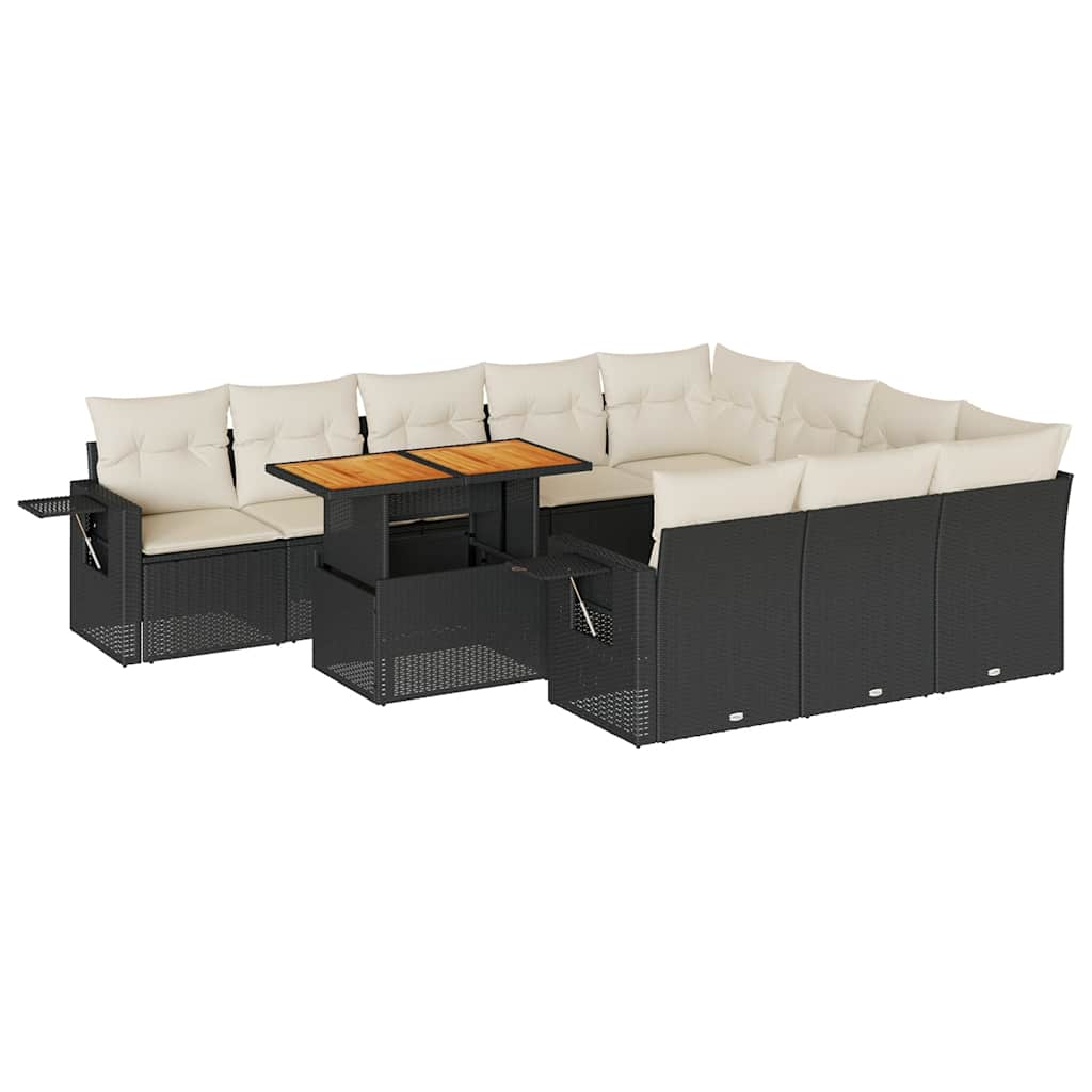 Thumbnail - vidaXL 11-tlg. Garten-Sofagarnitur mit Kissen Schwarz Poly Rattan