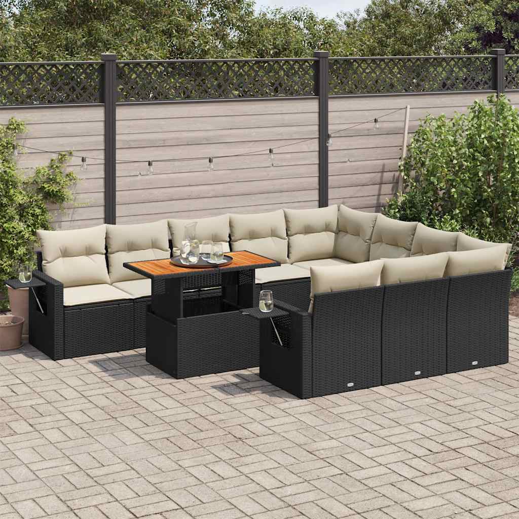 vidaXL Set canapele de grădină cu perne, 11 piese, negru, poliratan