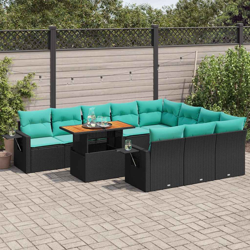 vidaXL Set canapele de grădină cu perne, 11 piese, negru, poliratan