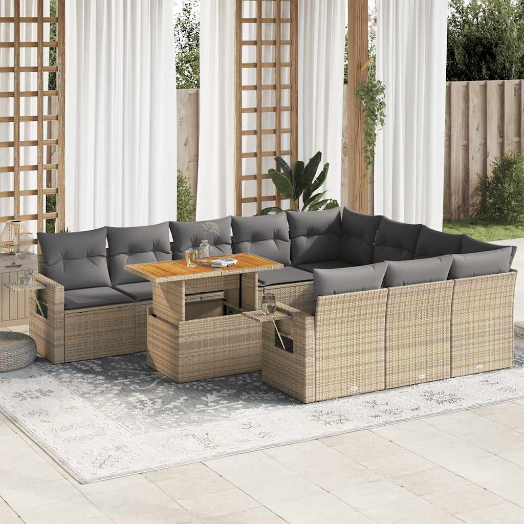 vidaXL Set canapele de grădină cu perne, 11 piese, bej, poliratan