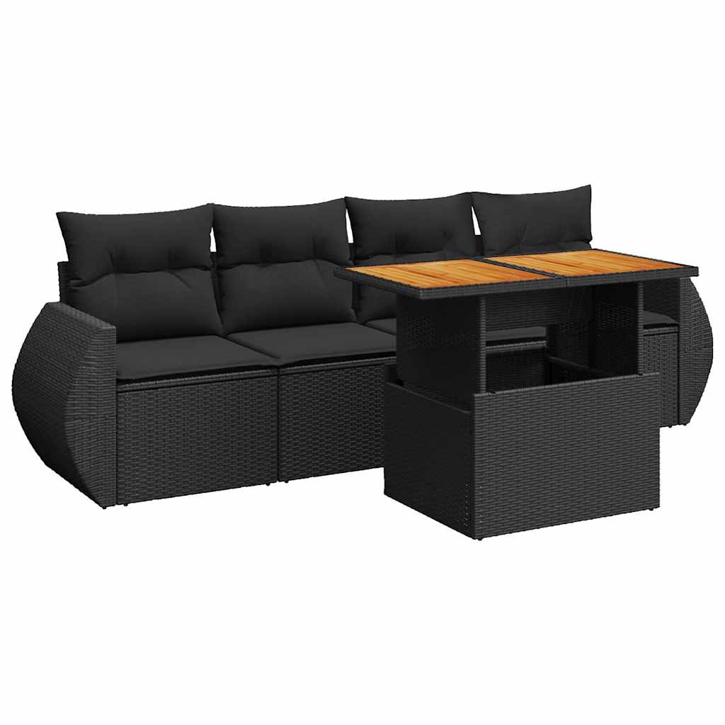 Thumbnail - vidaXL 5-tlg. Garten-Sofagarnitur mit Kissen Schwarz Poly Rattan