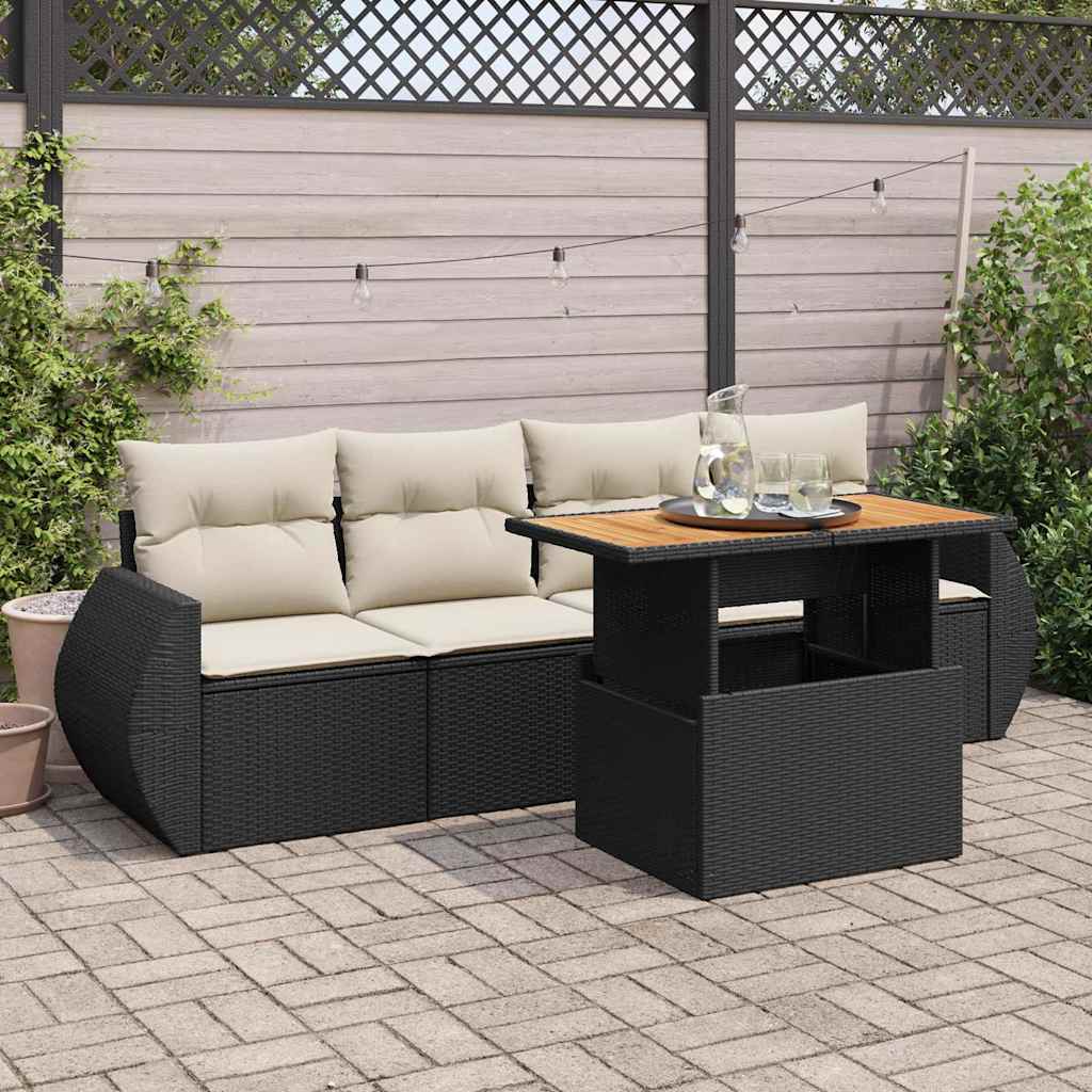 vidaXL Set mobilier de grădină cu perne, 5 piese, negru, poliratan