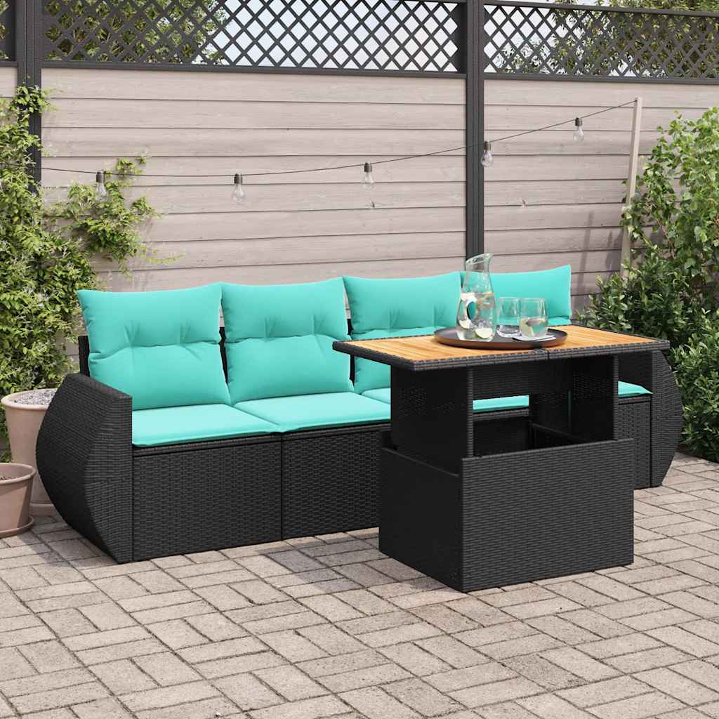 Set Divani da Giardino 5 pz con Cuscini in Polyrattan Nero 3327207