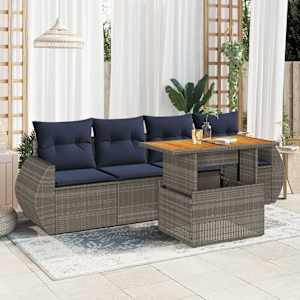 Vrtna sedežna garnitura 5-delna z blazinami siv poli ratan