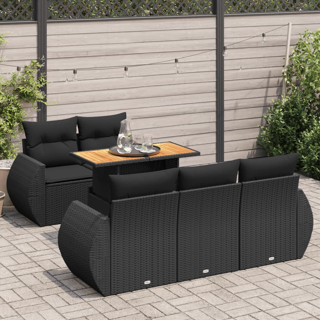 vidaXL 6-tlg. Garten-Sofagarnitur mit Kissen Schwarz Poly Rattan