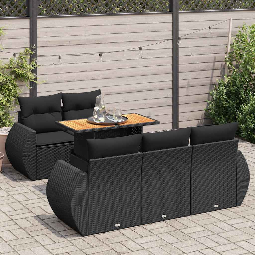vidaXL Set mobilier de grădină cu perne, 6 piese, negru, poliratan