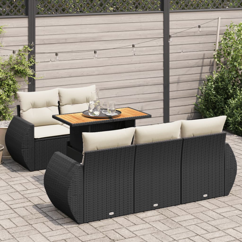 vidaXL 6-tlg. Garten-Sofagarnitur mit Kissen Schwarz Poly Rattan