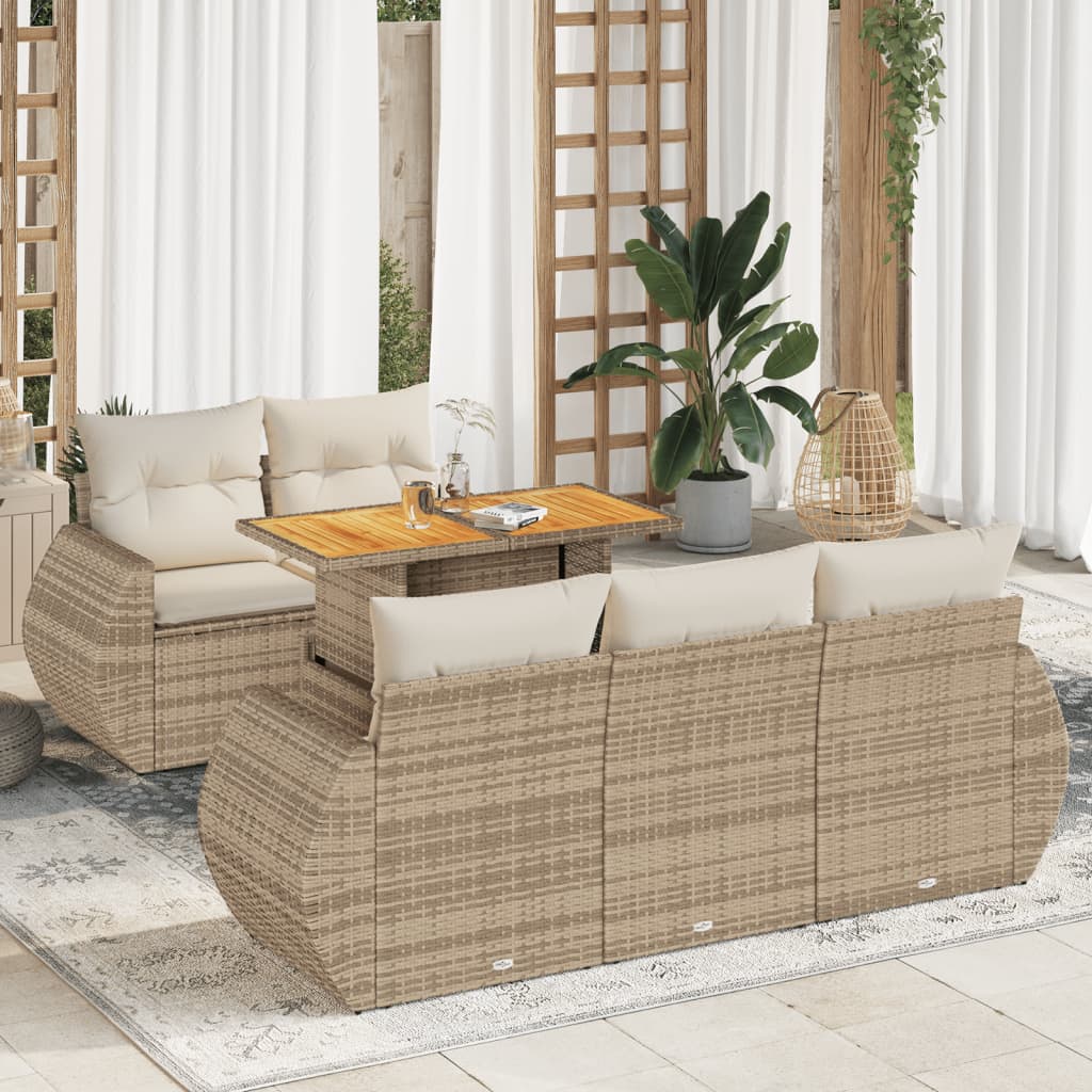 vidaXL 6-tlg. Garten-Sofagarnitur mit Kissen Beige Poly Rattan