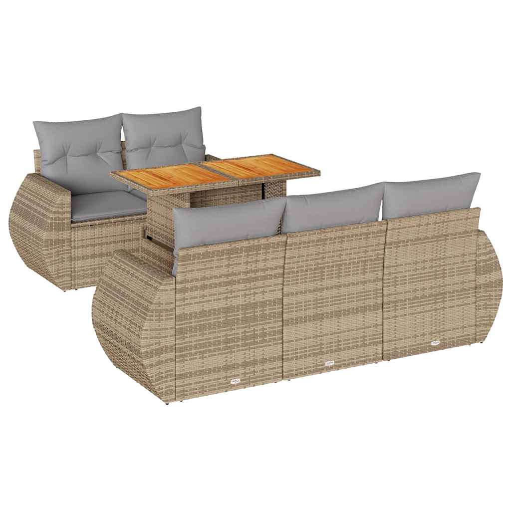 Thumbnail - vidaXL 6-tlg. Garten-Sofagarnitur mit Kissen Beige Poly Rattan