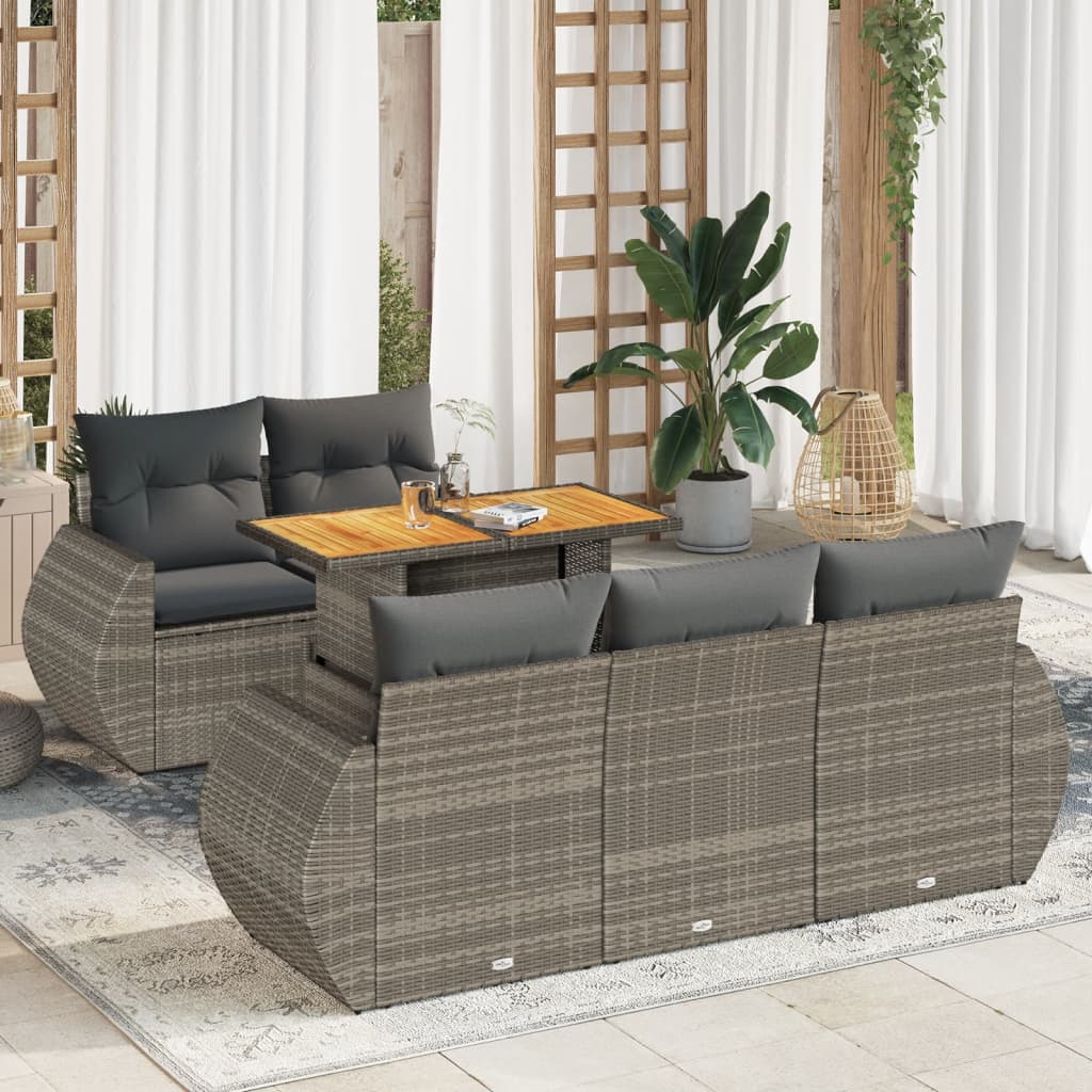 vidaXL 6-tlg. Garten-Sofagarnitur mit Kissen Grau Poly Rattan