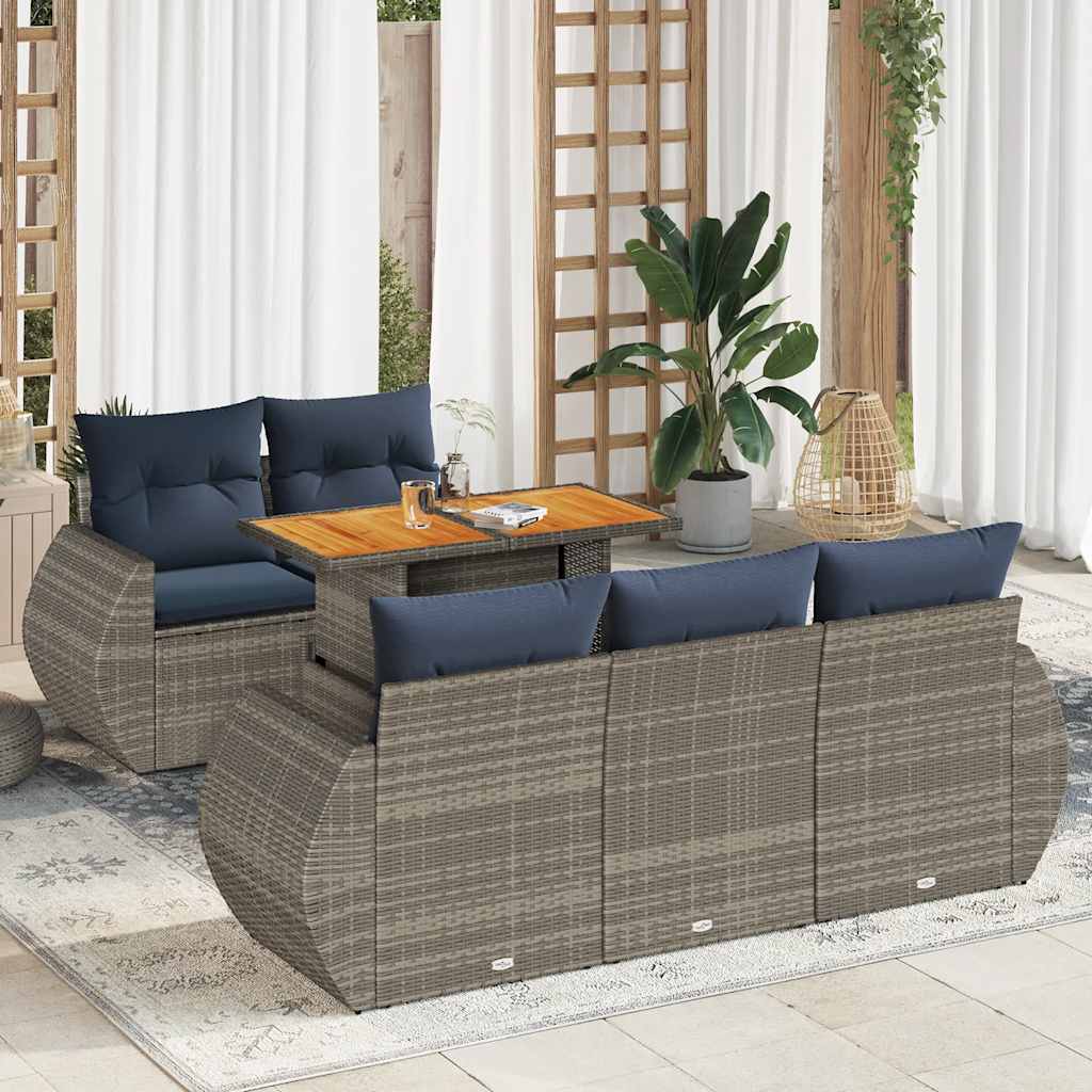 vidaXL Set mobilier grădină cu perne, 6 piese, gri, poliratan