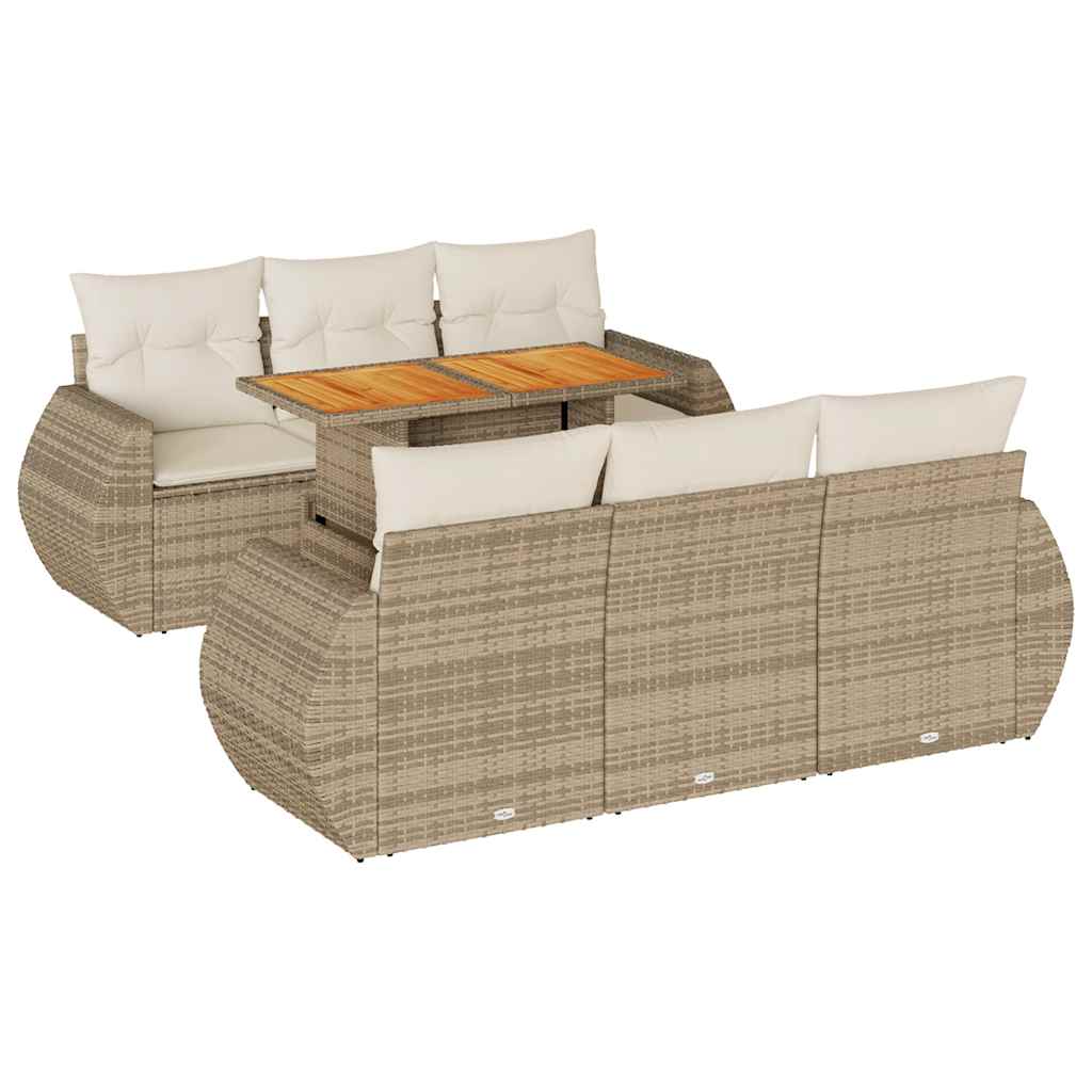 Thumbnail - vidaXL 7-tlg. Garten-Sofagarnitur mit Kissen Beige Poly Rattan