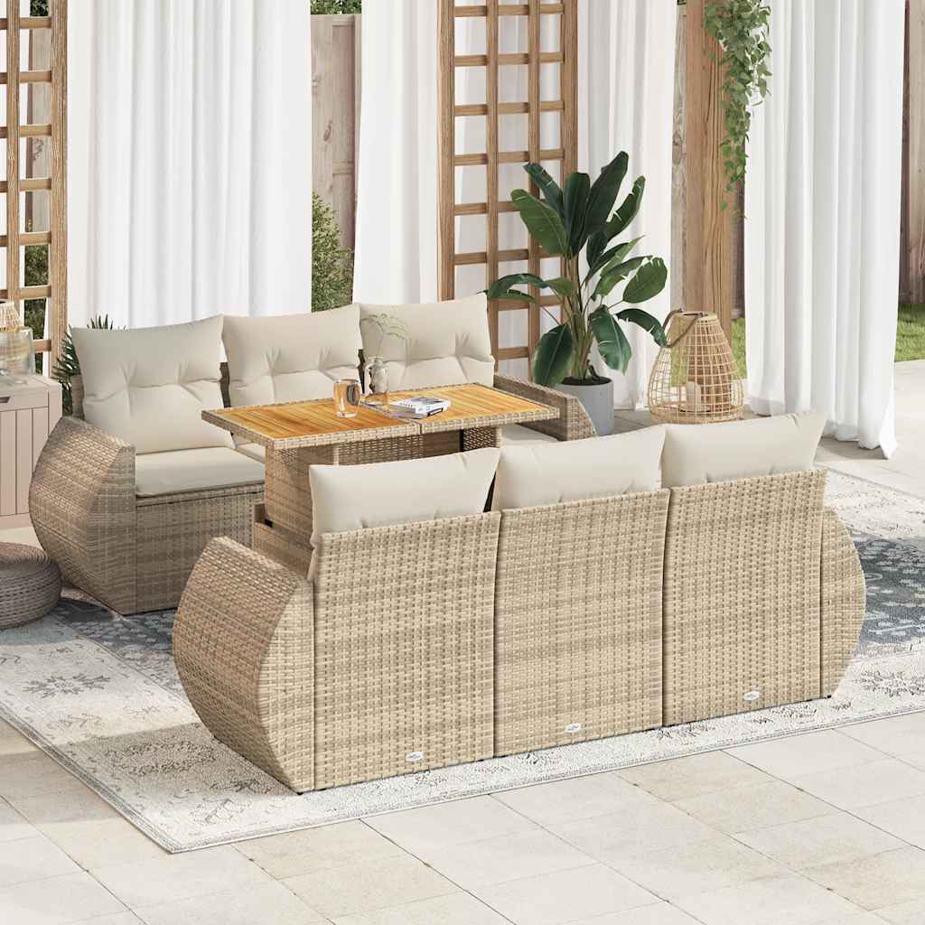 vidaXL Set canapele de grădină, 7 piese, cu perne, bej, poliratan