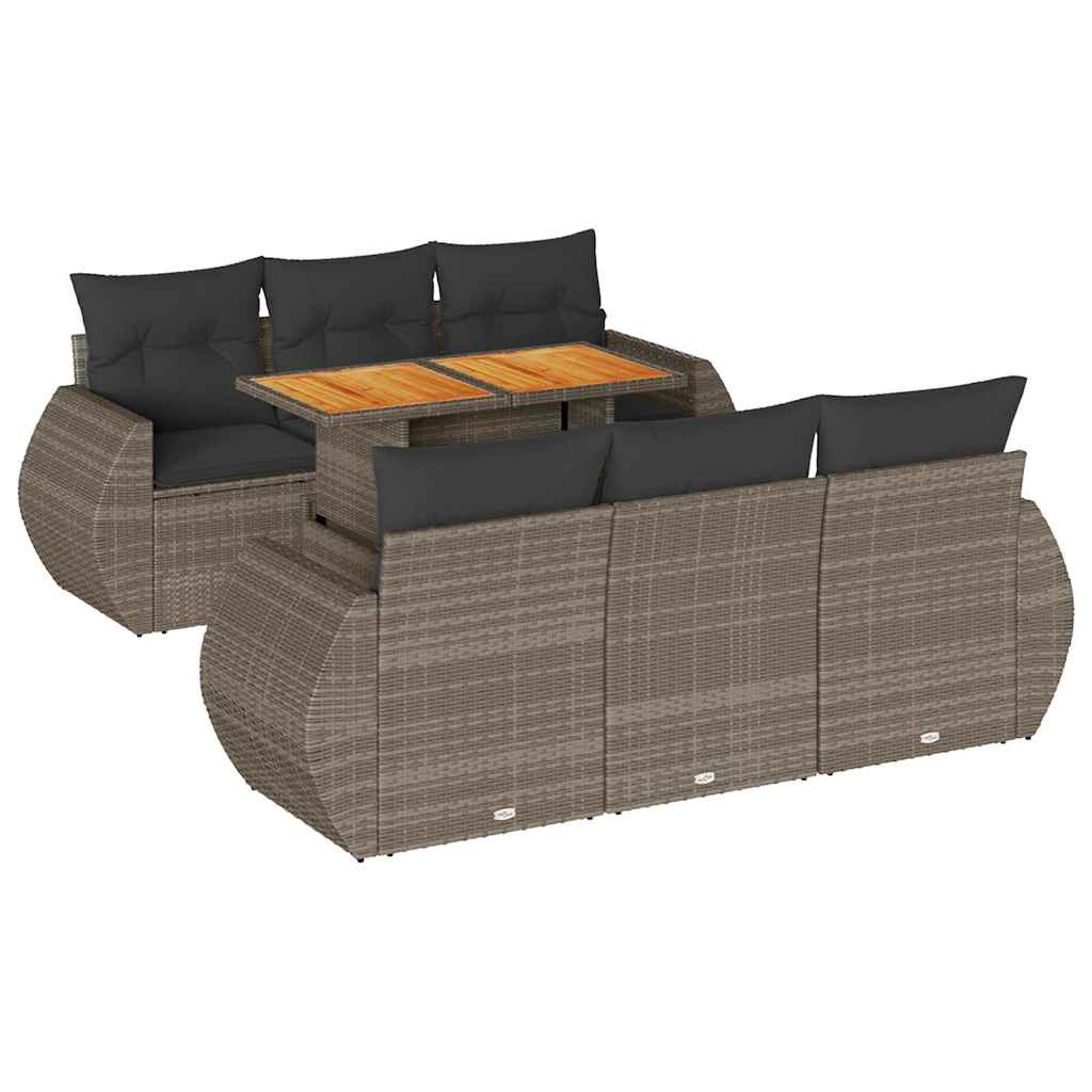 Thumbnail - vidaXL 7-tlg. Garten-Sofagarnitur mit Kissen Grau Poly Rattan