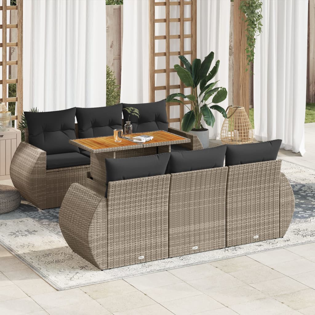 vidaXL 7-tlg. Garten-Sofagarnitur mit Kissen Grau Poly Rattan