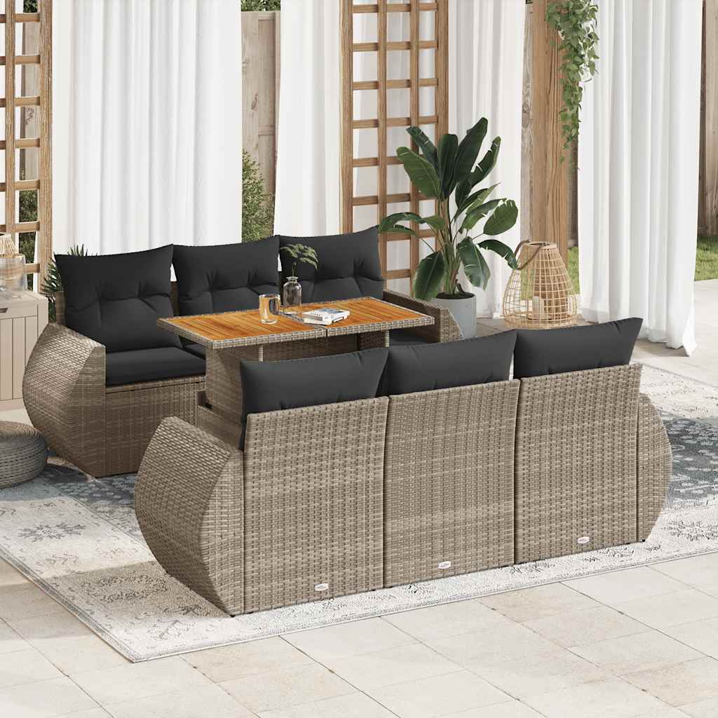 vidaXL Set canapele de grădină, 7 piese, cu perne, gri, poliratan
