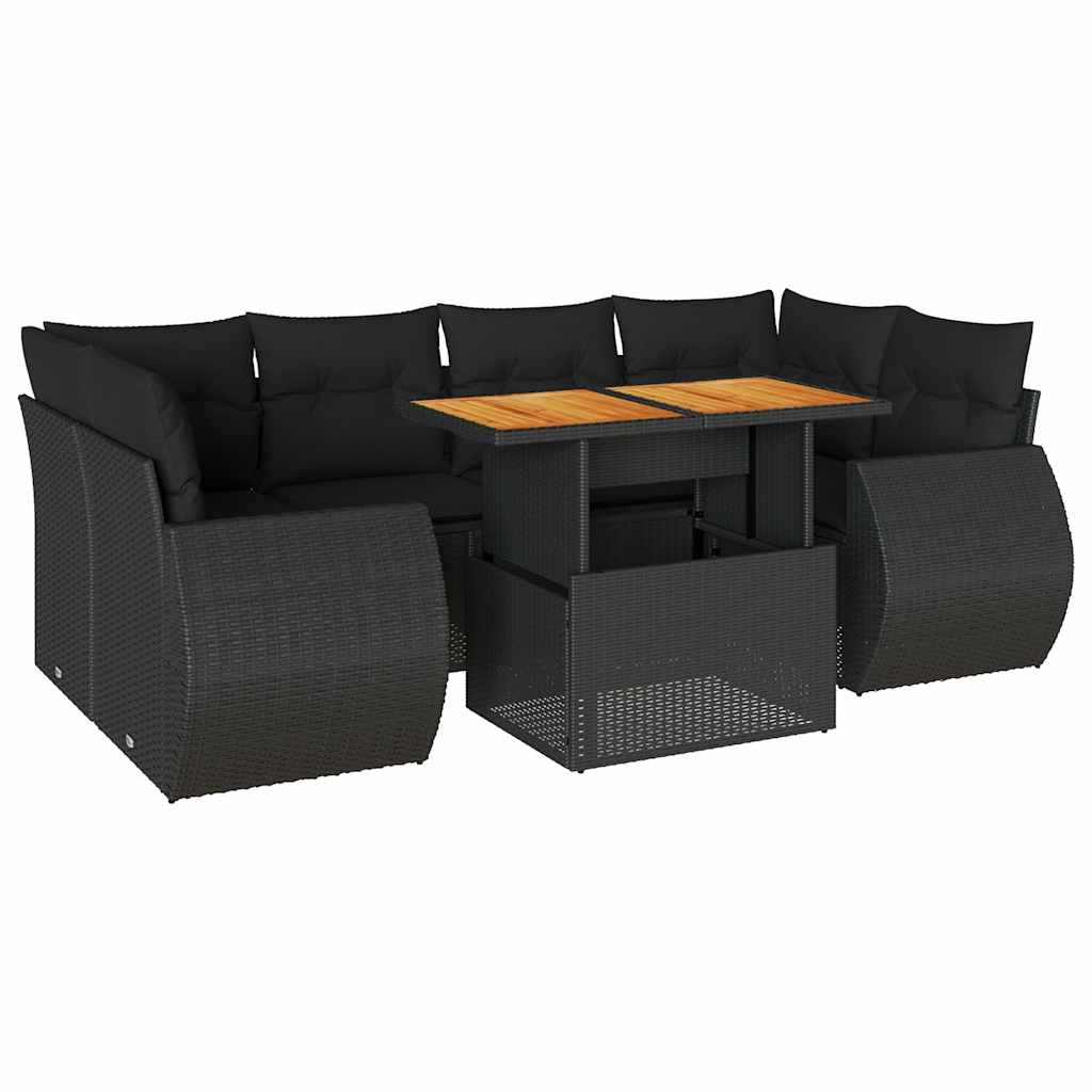 Thumbnail - vidaXL 7-tlg. Garten-Sofagarnitur mit Kissen Schwarz Poly Rattan