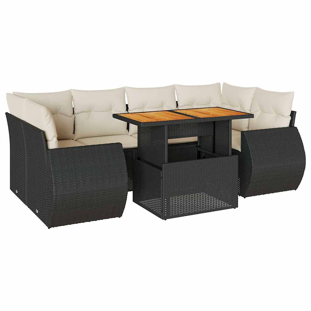 Thumbnail - vidaXL 7-tlg. Garten-Sofagarnitur mit Kissen Schwarz Poly Rattan