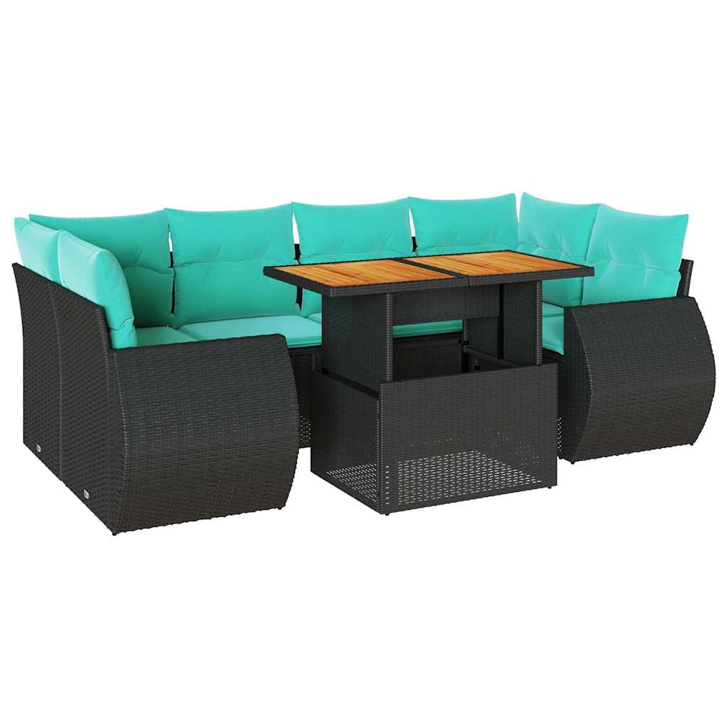 Thumbnail - vidaXL 7-tlg. Garten-Sofagarnitur mit Kissen Schwarz Poly Rattan