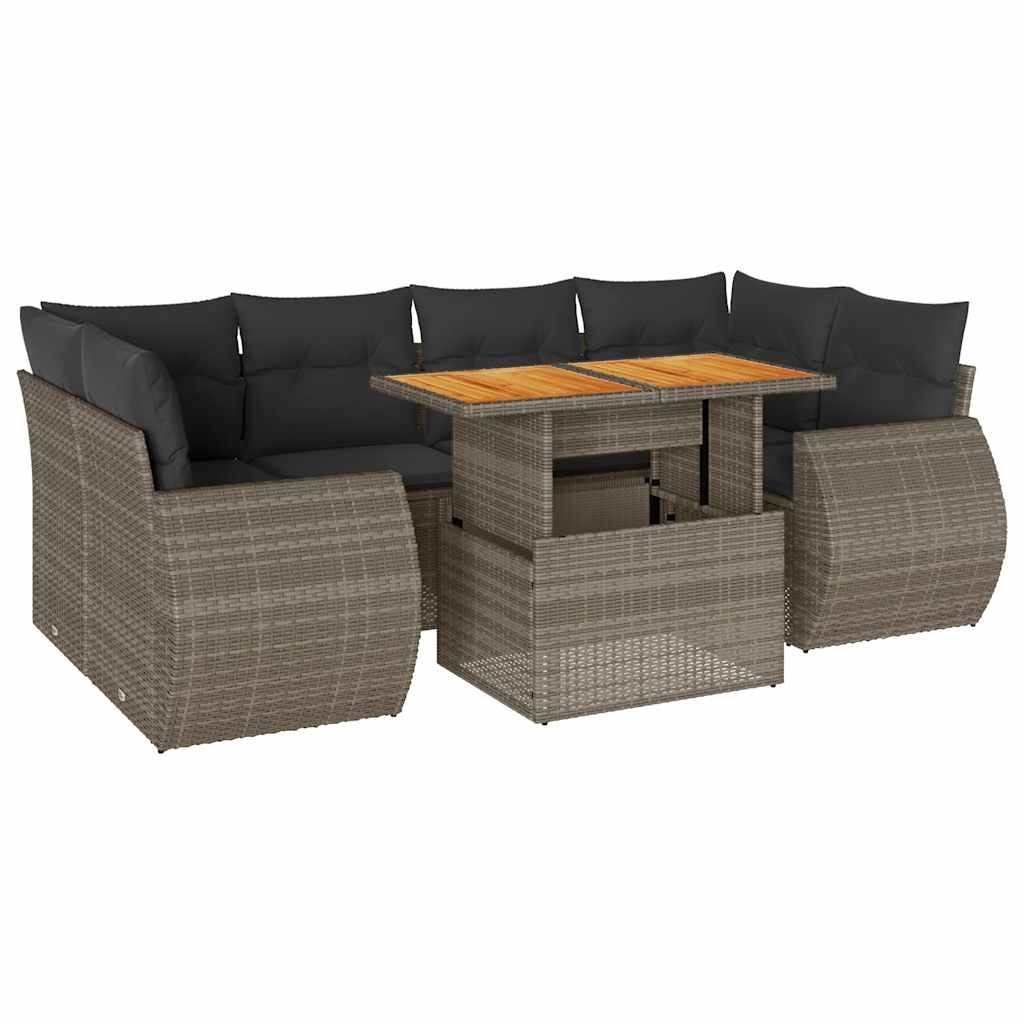 Thumbnail - vidaXL 7-tlg. Garten-Sofagarnitur mit Kissen Grau Poly Rattan
