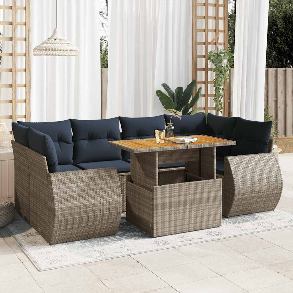 vidaXL Set canapele de grădină, 7 piese, cu perne, gri, poliratan